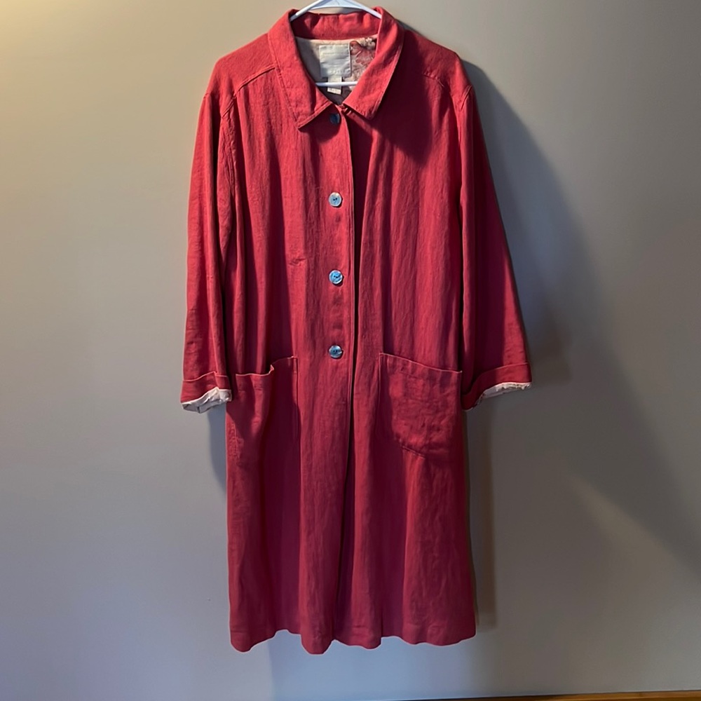 J Jill long linen fully lined duster coat